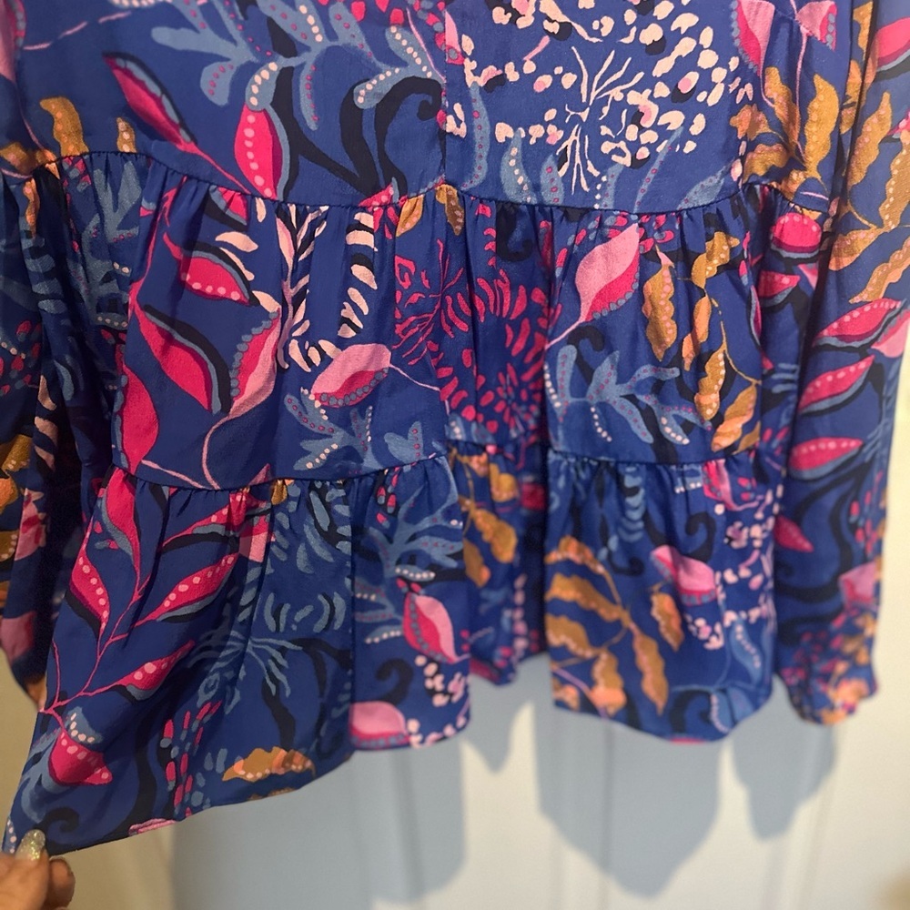 Lilly Pulitzer $198 Sarita Silk Top, Absolute Purrfection, Size 0 NWT BOHO - Picture 6 of 10